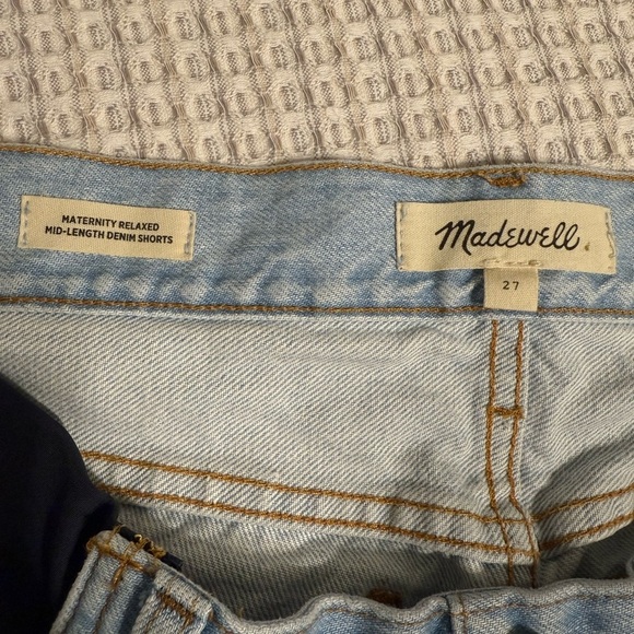 Madewell Maternity Light Blue Denim Jean Shorts with Navy Accents size 27 - Picture 5 of 13